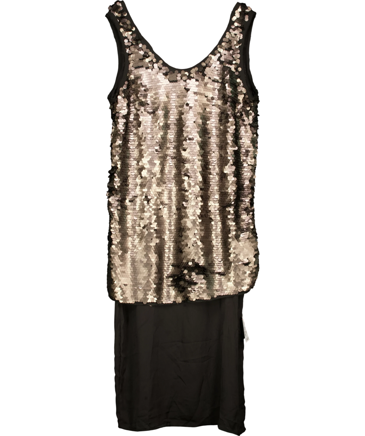 TOPSHOP Metallic layered sheer sequin midi dress, size UK 18 — front