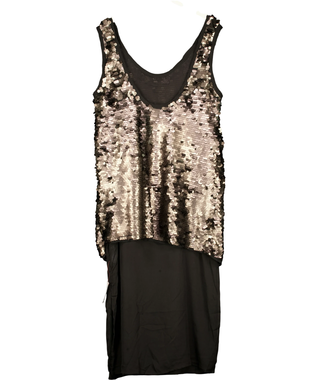 TOPSHOP Metallic layered sheer sequin midi dress, size UK 18 — back
