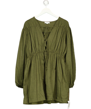 Topshop Green / Black Tie-Front Mini Dress in Khaki Check UK 10