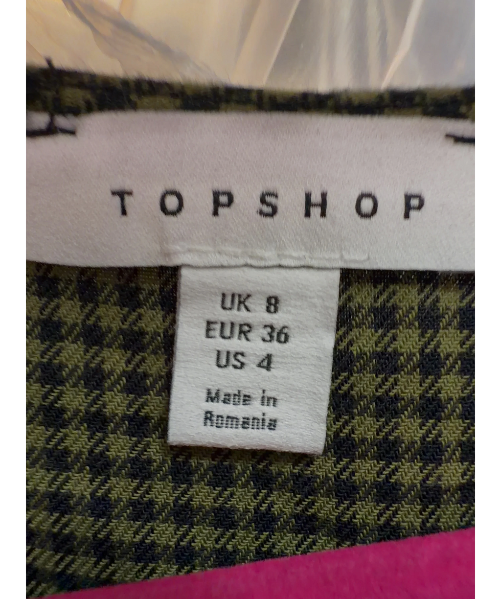 TOPSHOP Green tie-front mini dress, size UK 8 — care label