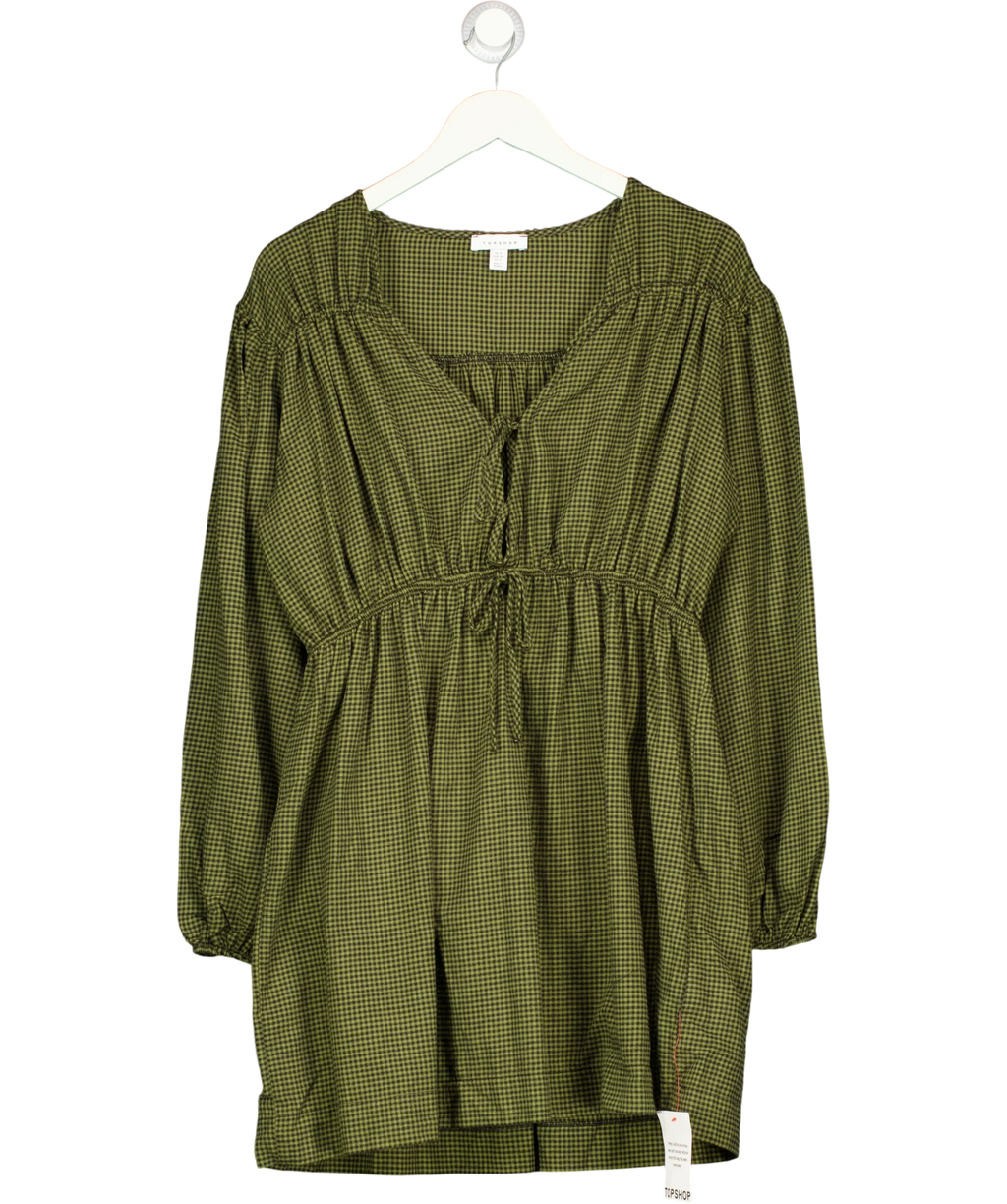 TOPSHOP Green tie-front mini dress, size UK 8 — front