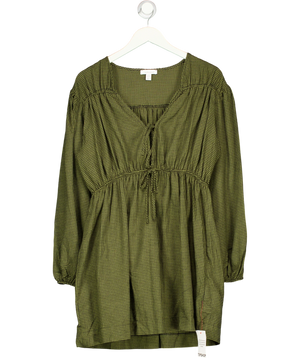 Topshop Green / Black Tie-Front Mini Dress in Khaki Check UK 8