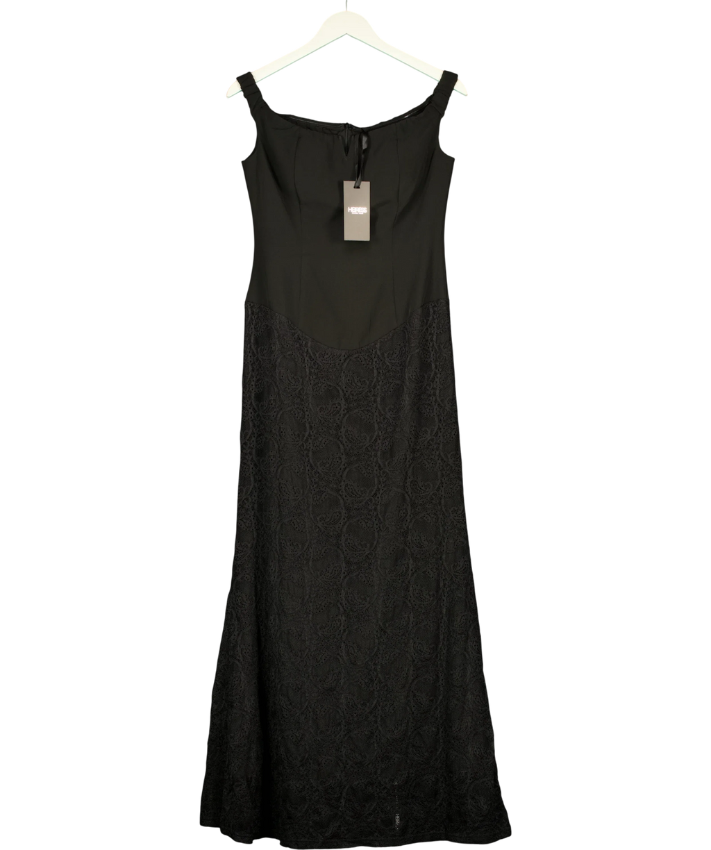 HEIRESS BEVERLY HILLS Black black lace midi dress, size UK M — front