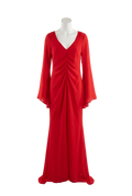 ASOS Red Ruched Long Sleeve Maxi  Dress UK 8