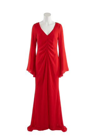ASOS Red Ruched Long Sleeve Maxi  Dress UK 8