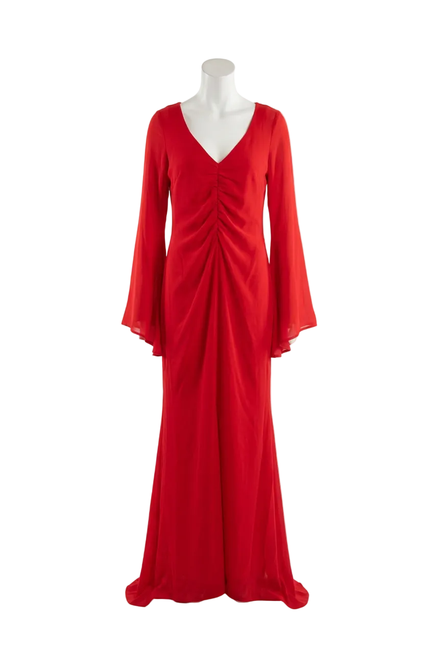 ASOS Red Ruched Long Sleeve Maxi  Dress UK 8