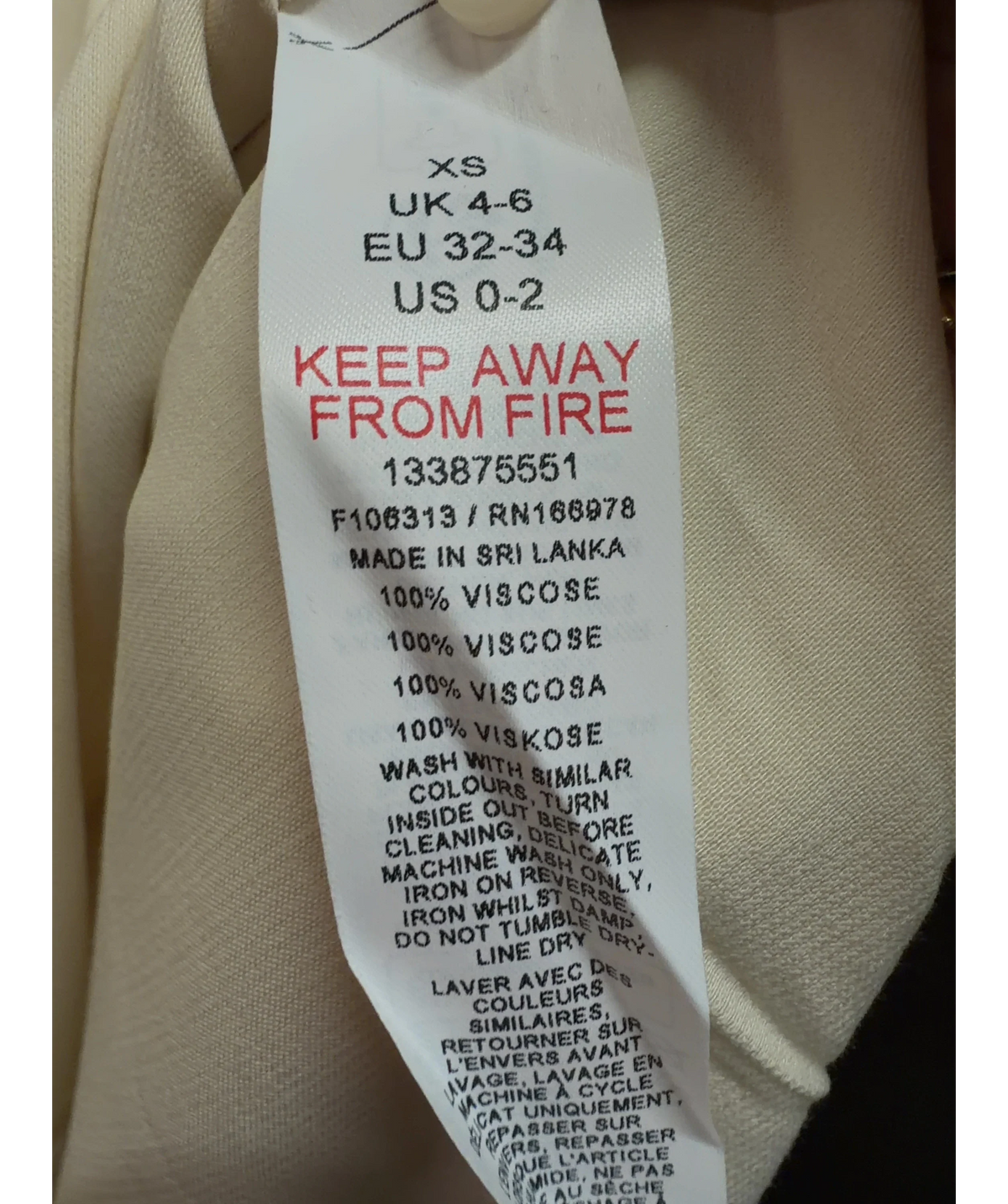 TOPSHOP Cream Colour, size UK XS — label