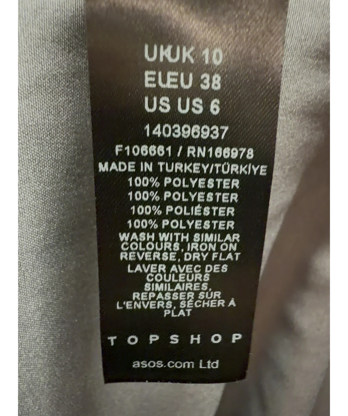 TOPSHOP Grey Colour, size UK 10 — label