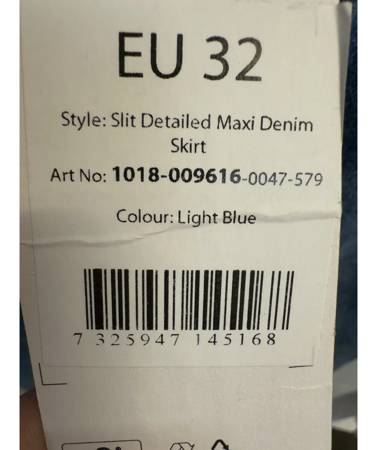 NA-KD Blue Slit Detailed Maxi Denim Skirt, size UK 4 — label