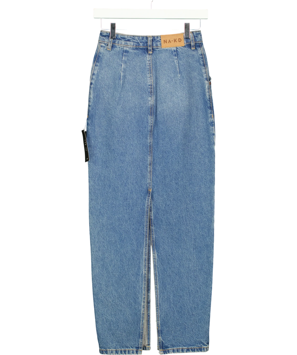 NA-KD Blue Slit Detailed Maxi Denim Skirt, size UK 4 — back