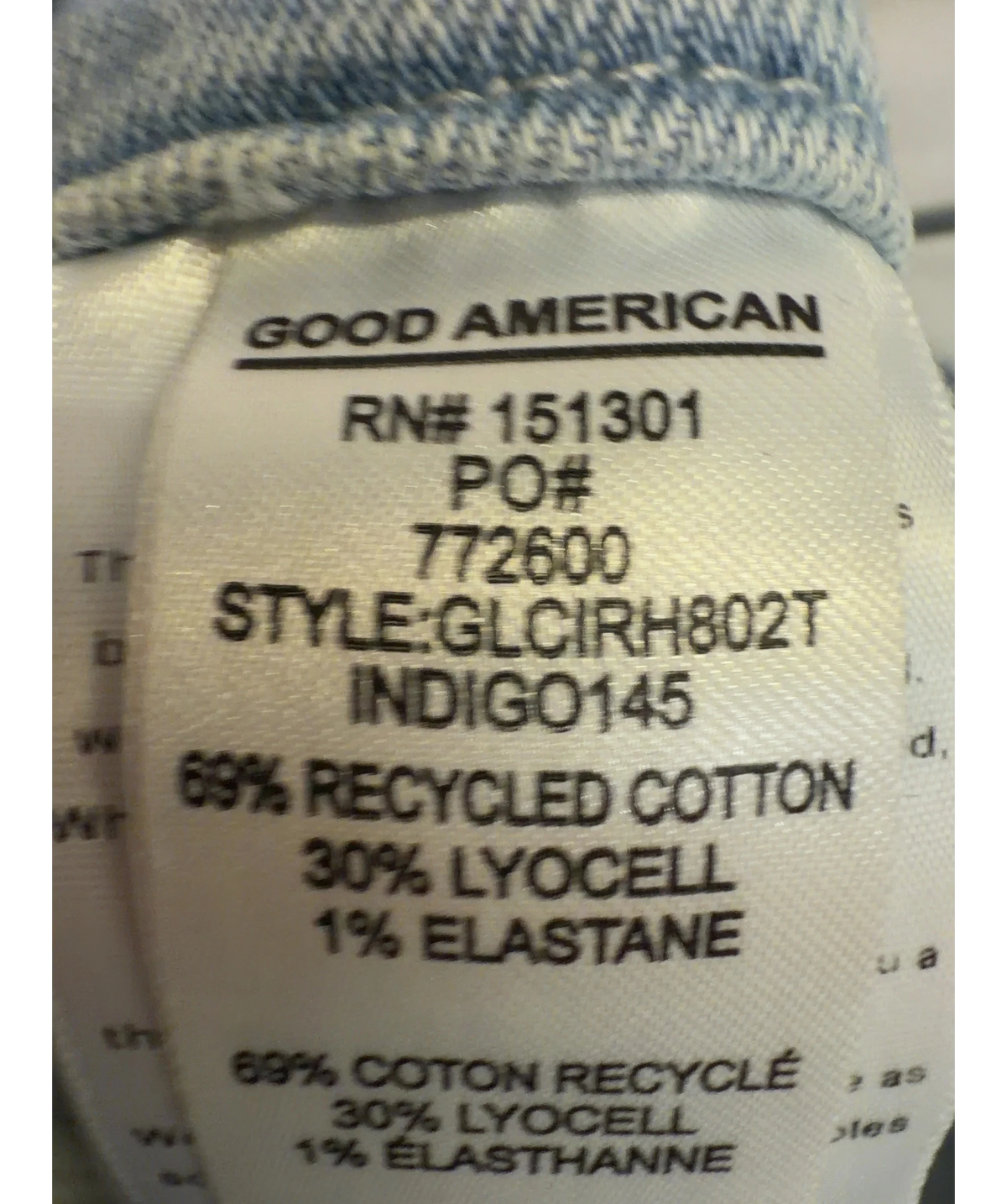 Good American light blue Colour, size W27 — label