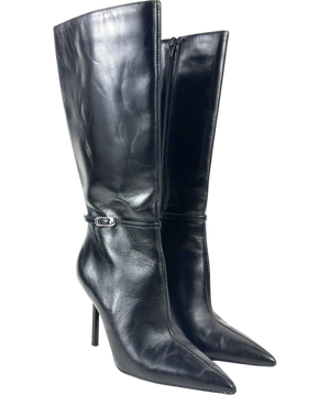 Mango Heeled Leather Boots Black and Metallic UK 3