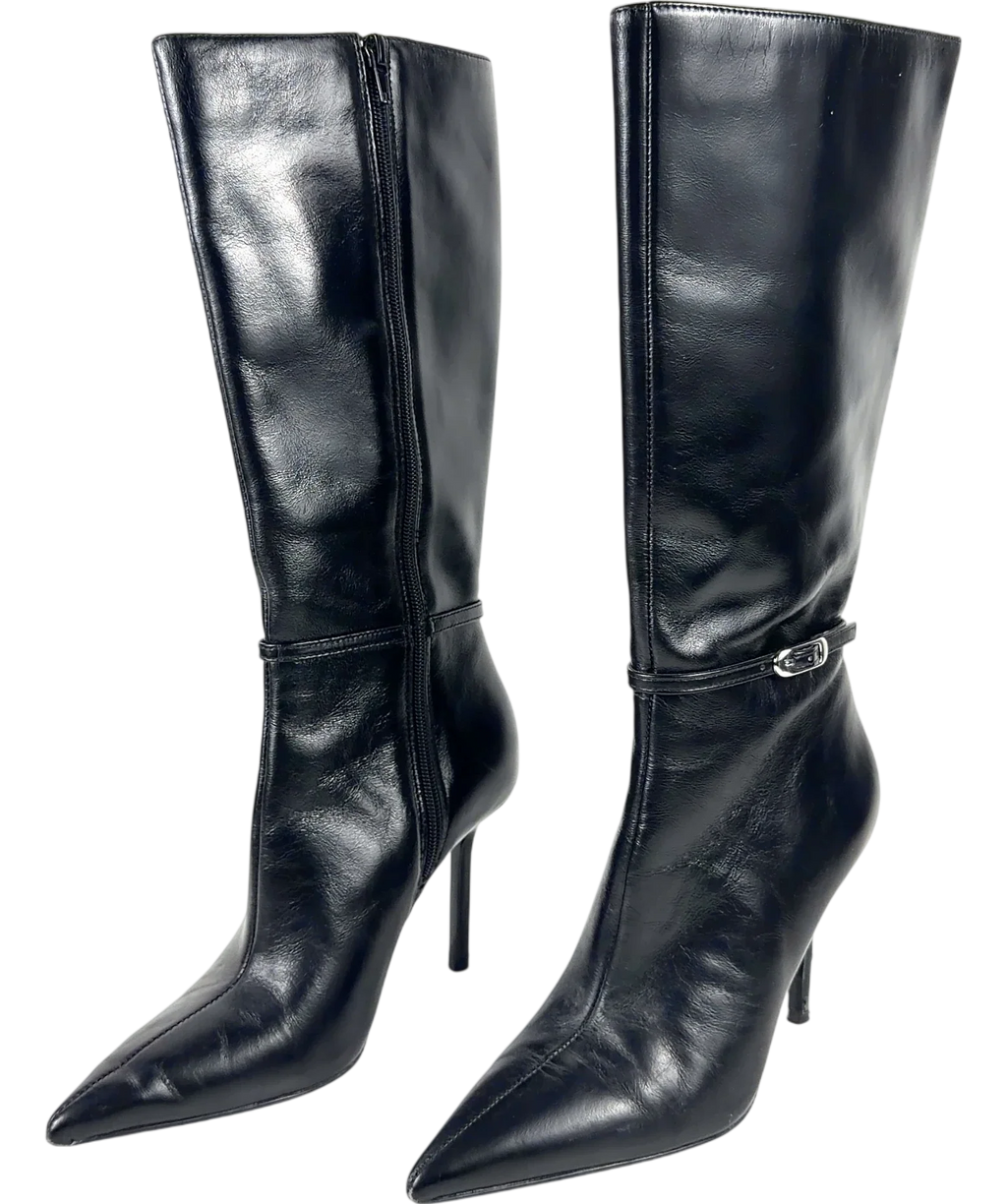 MANGO Black Heeled leather boots, size UK 3 EU 36 👠 — label