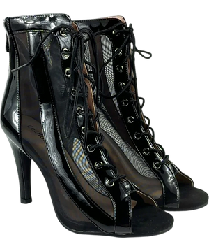 Ceciloroda Black Lace-up Mesh Ankle Boot UK 4