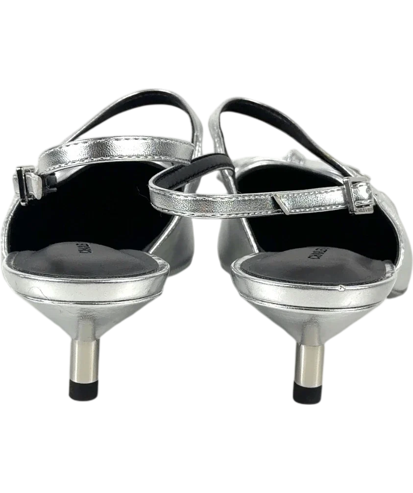 Charles & Keith silver Metallic Bow Cap-Toe Kitten-Heel Slingback Pumps, size UK 4 EU 37 👠 — back