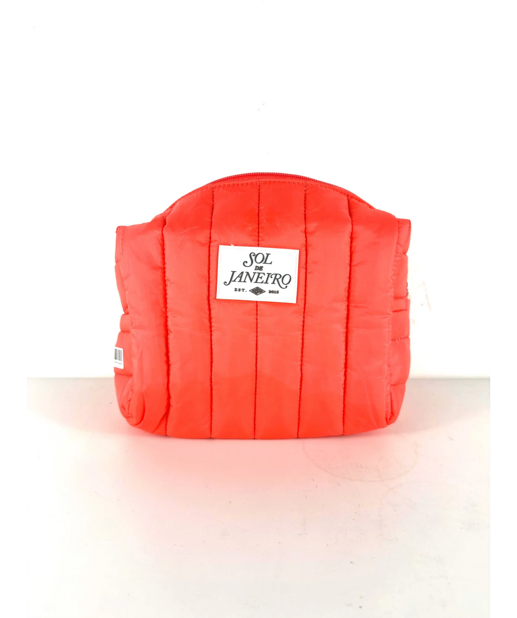 Sol de Janeiro red quilted cosmetic/toiletry pouch, size 1 — fabric detail