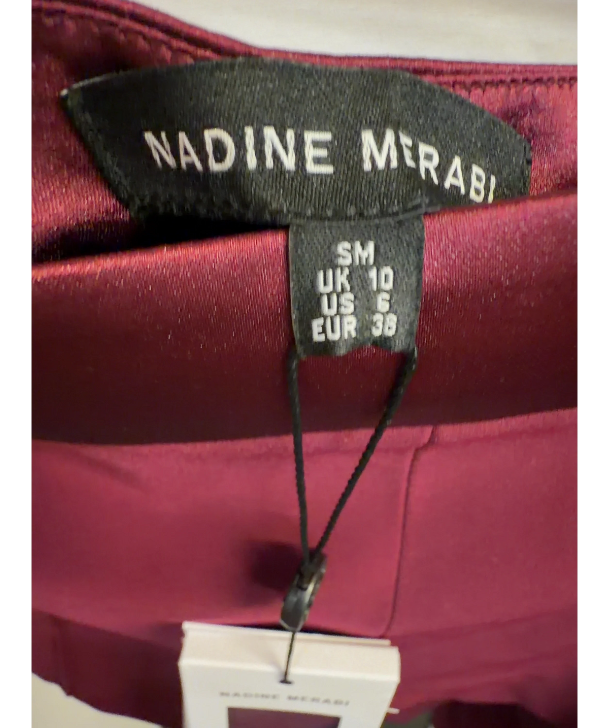 NADINE MERABI burgundy Raye Burgundy Micro Shorts, size UK 10 — care label