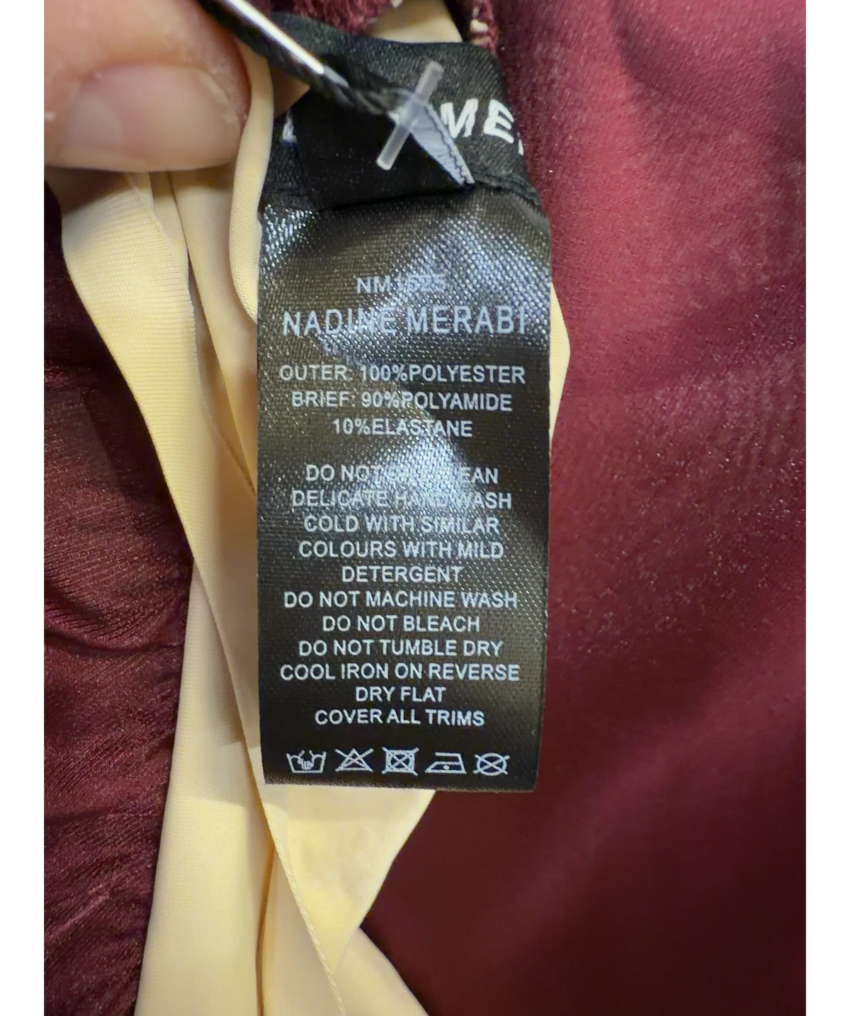 NADINE MERABI burgundy Naomi Burgundy Bodysuit, size UK 8 — label