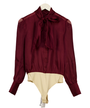 Nadine Merabi Naomi Burgundy Red Cream Bodysuit UK 8