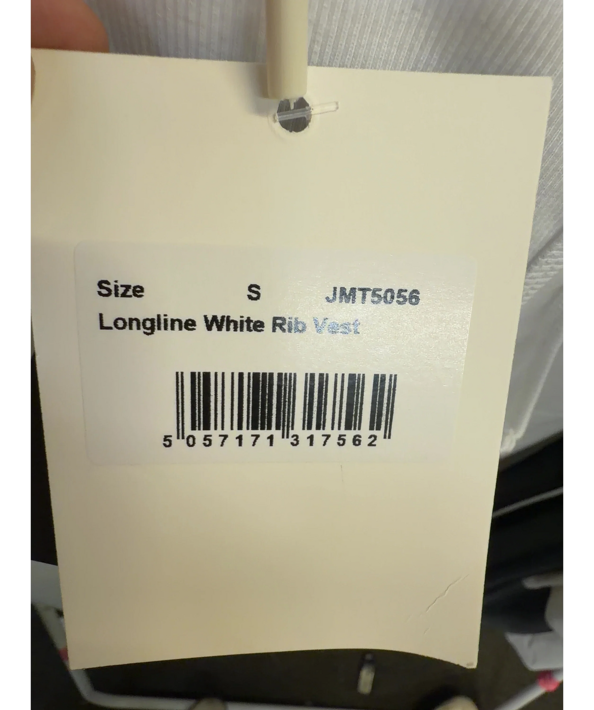 Jaded London White White Rib Longline Vest, size UK S — label
