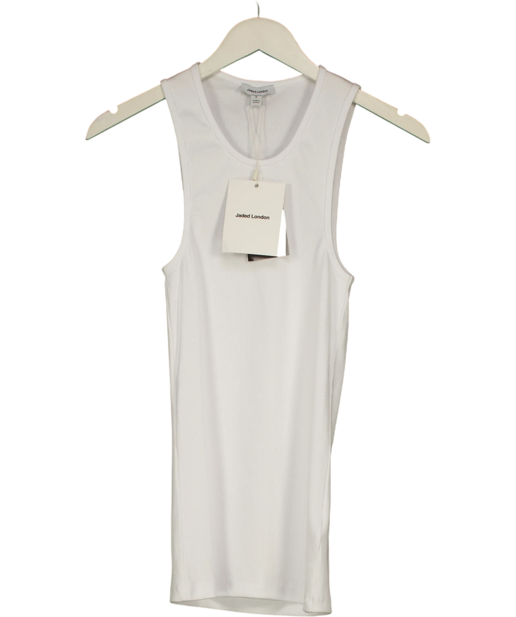 Jaded London White White Rib Longline Vest, size UK S — front