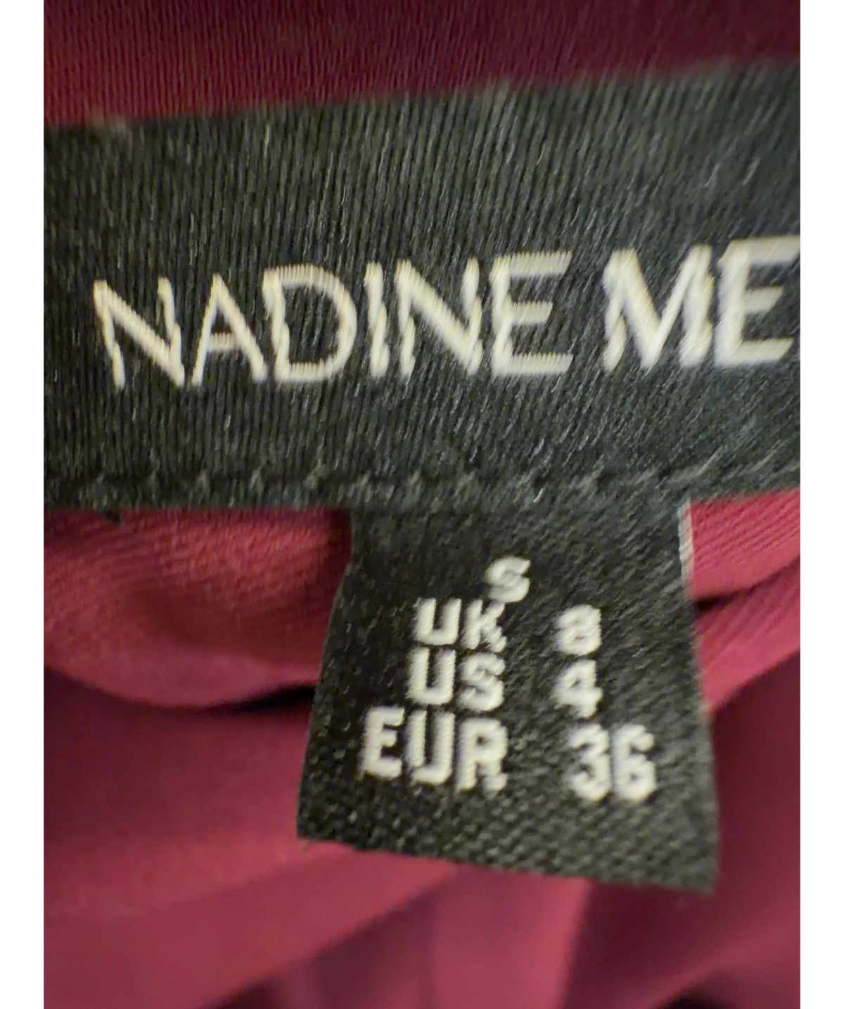 NADINE MERABI Red Pippa Burgundy Top, size UK 8 — care label