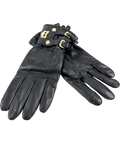 HOLLAND COOPER Black Monogram Leather Gloves, size UK S — front