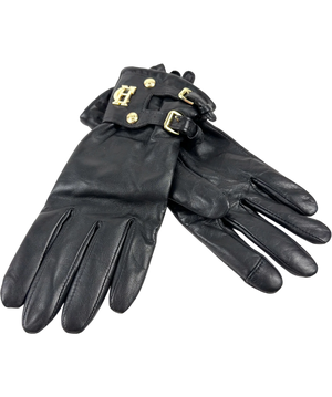 Holland Cooper Monogram Leather Gloves Black UK S