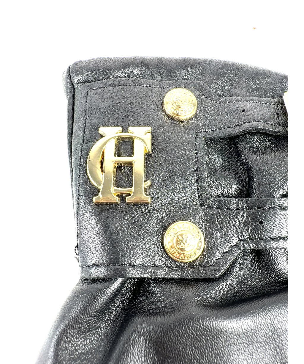 HOLLAND COOPER Black Monogram Leather Gloves, size UK S — detail