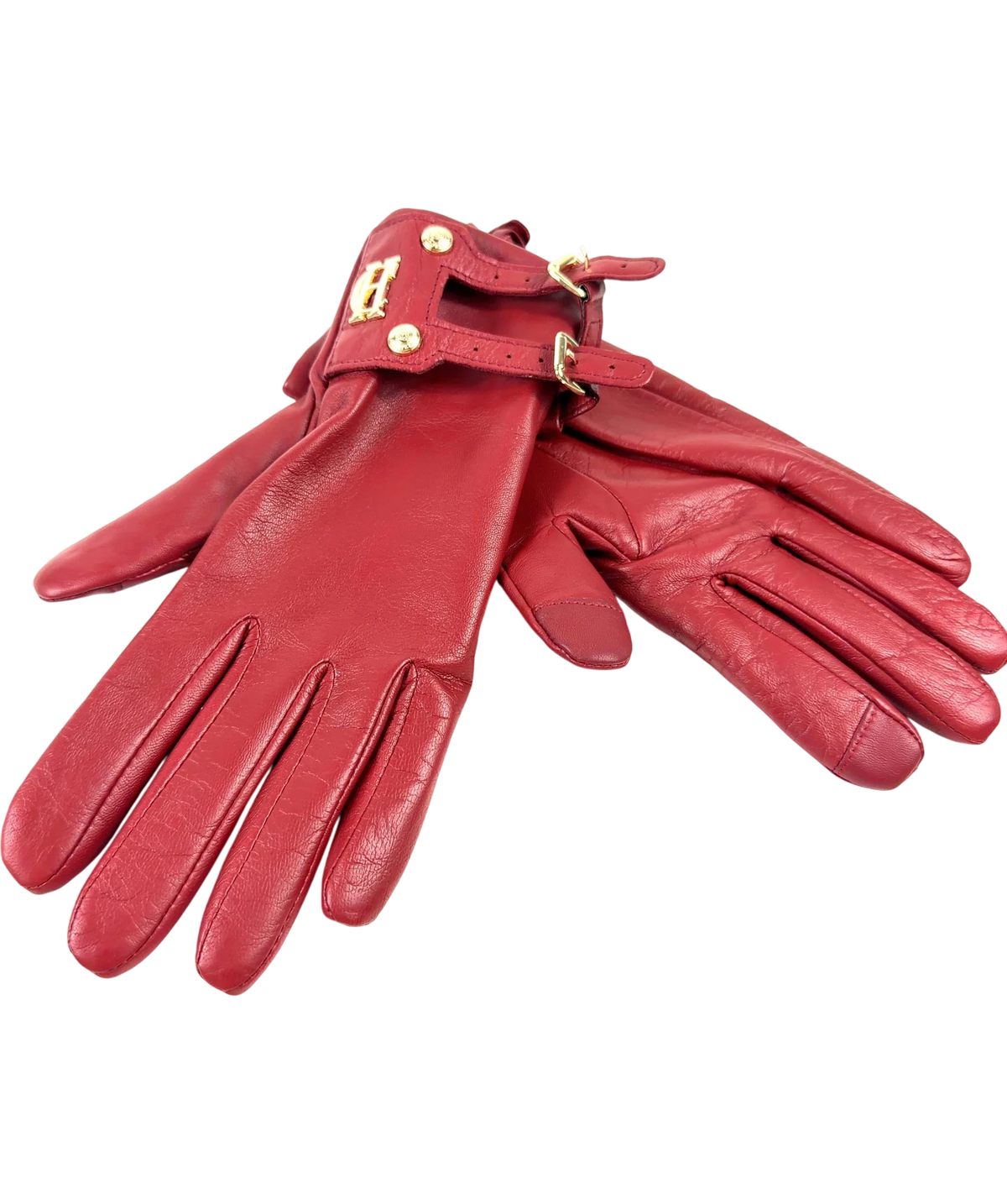 HOLLAND COOPER Red Monogram Leather Gloves, size UK M — front