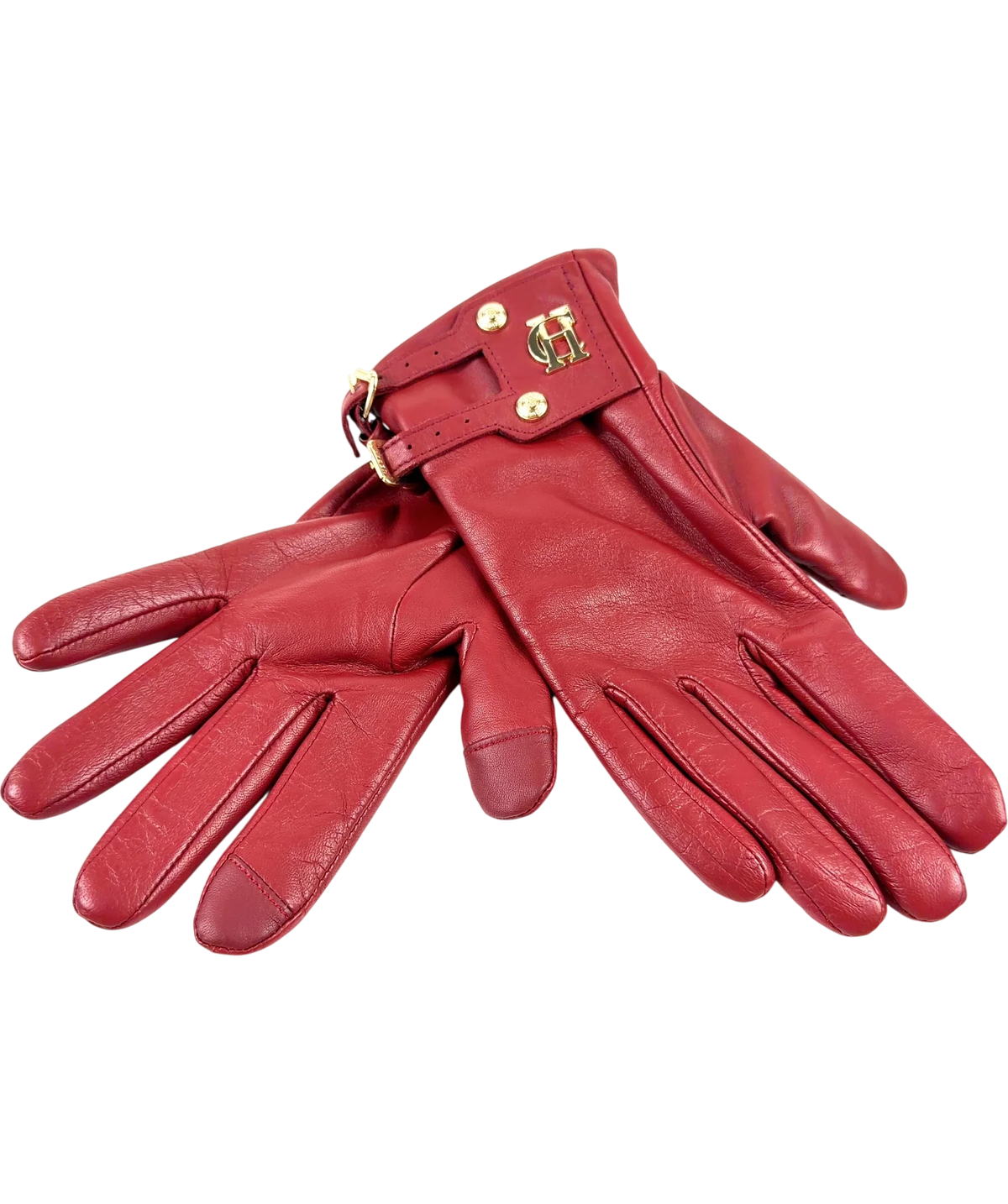 HOLLAND COOPER Red Monogram Leather Gloves, size UK M — back