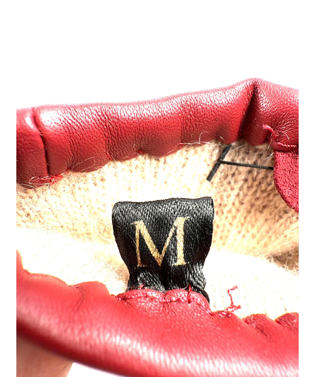 HOLLAND COOPER Red Monogram Leather Gloves, size UK M — label