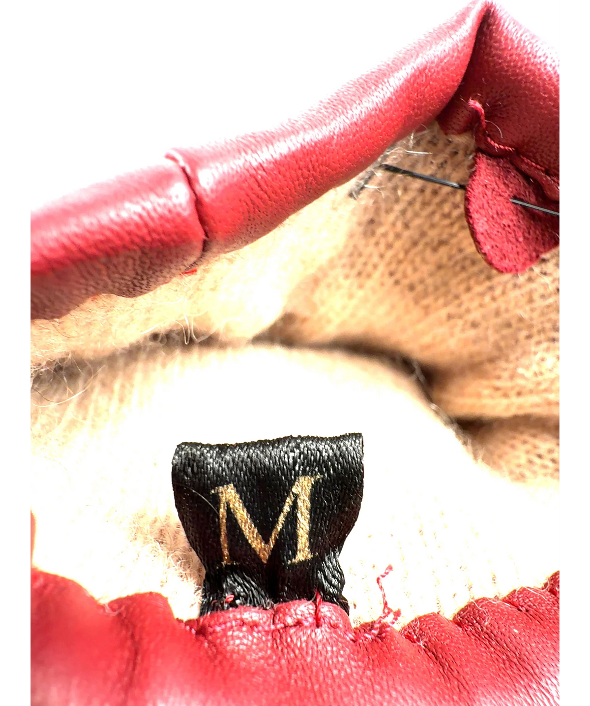 HOLLAND COOPER Red Monogram Leather Gloves, size UK M — care label