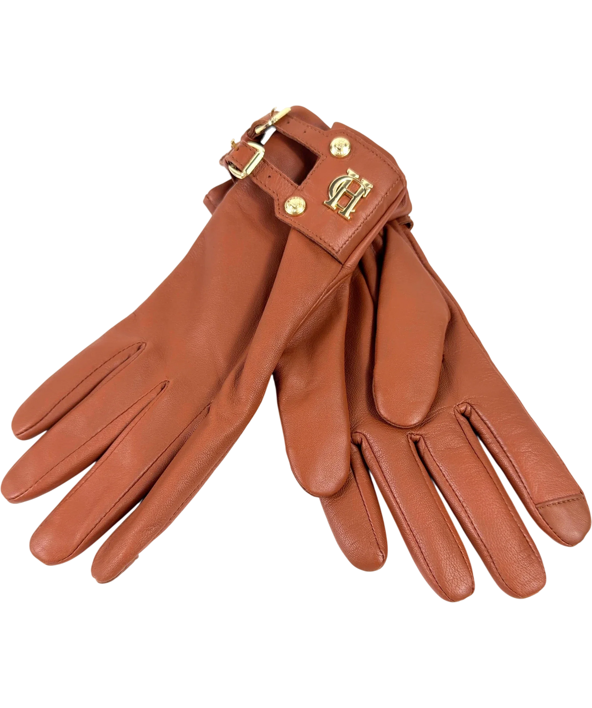 HOLLAND COOPER tan Monogram Leather Gloves, size UK S — front