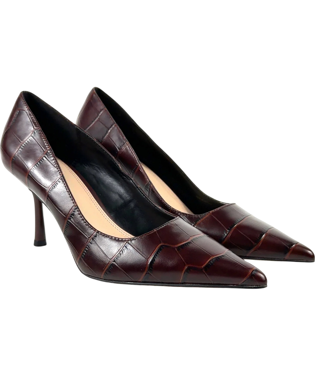 Dune Brown Blaires Brown Croc-Embossed Court Shoes, size UK 6 EU 39 👠 — front