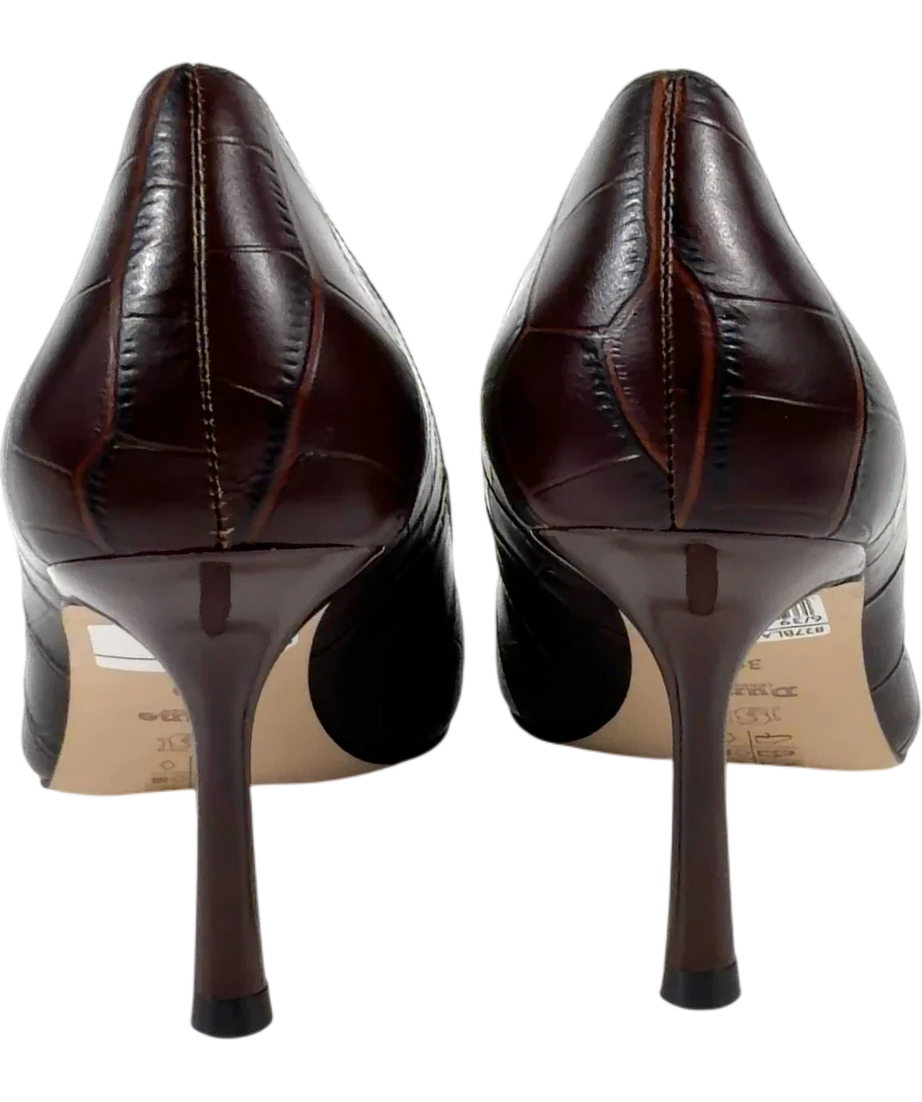 Dune Brown Blaires Brown Croc-Embossed Court Shoes, size UK 6 EU 39 👠 — back