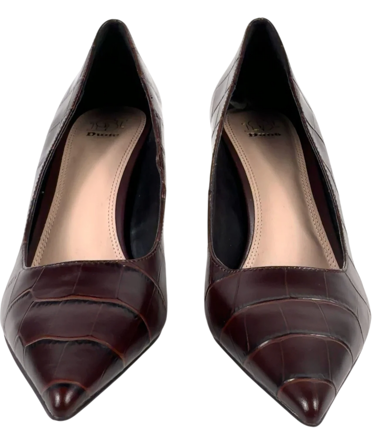 Dune Brown Blaires Brown Croc-Embossed Court Shoes, size UK 6 EU 39 👠 — detail