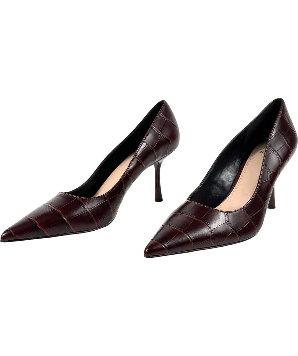 Dune Brown Blaires Brown Croc-Embossed Court Shoes, size UK 6 EU 39 👠 — label