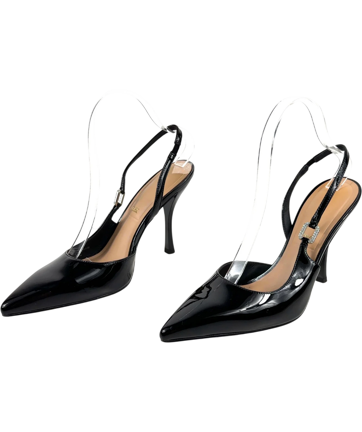 Charles & Keith Black Patent Leather Crystal-Buckle Slingback Pumps, size UK 6 EU 39 👠 — label