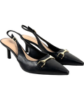 Charles & Keith Black Leslie Metallic-Accent Slingback Pumps, size UK 6 EU 39 👠 — front
