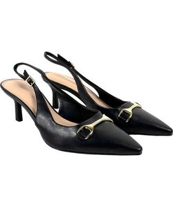Charles & Keith Black Leslie Metallic-Accent Slingback Pumps, size UK 6 EU 39 👠 — front
