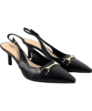 Charles & Keith Leslie Gold-Accent Slingback Pumps Black and Metallic UK 6
