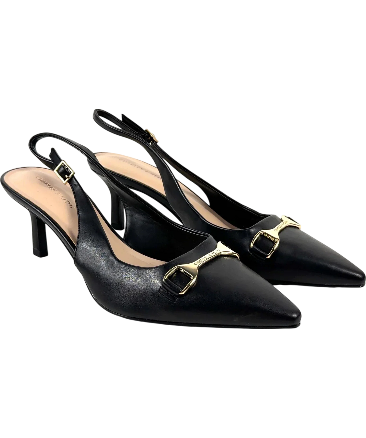 Charles & Keith Black Leslie Metallic-Accent Slingback Pumps, size UK 6 EU 39 👠 — front