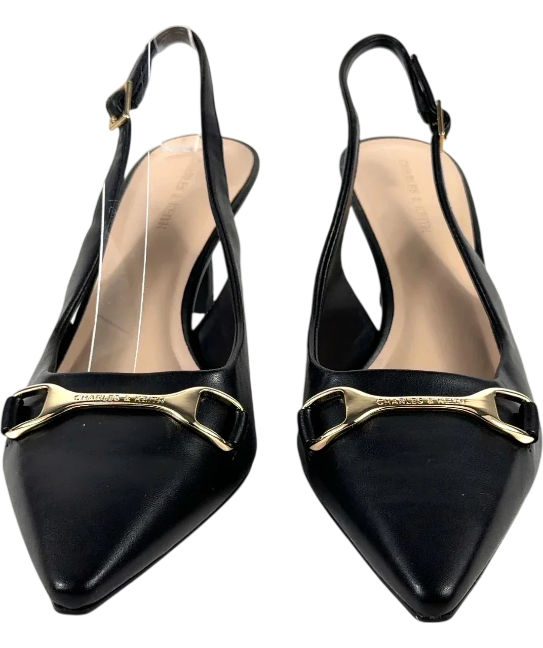 Charles & Keith Black Leslie Metallic-Accent Slingback Pumps, size UK 6 EU 39 👠 — detail