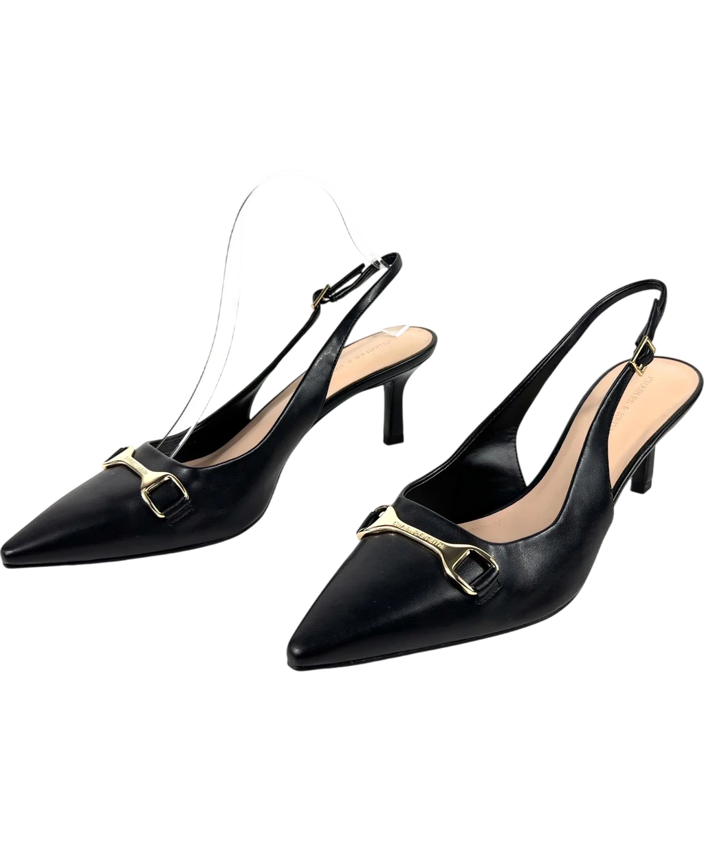 Charles & Keith Black Leslie Metallic-Accent Slingback Pumps, size UK 6 EU 39 👠 — label