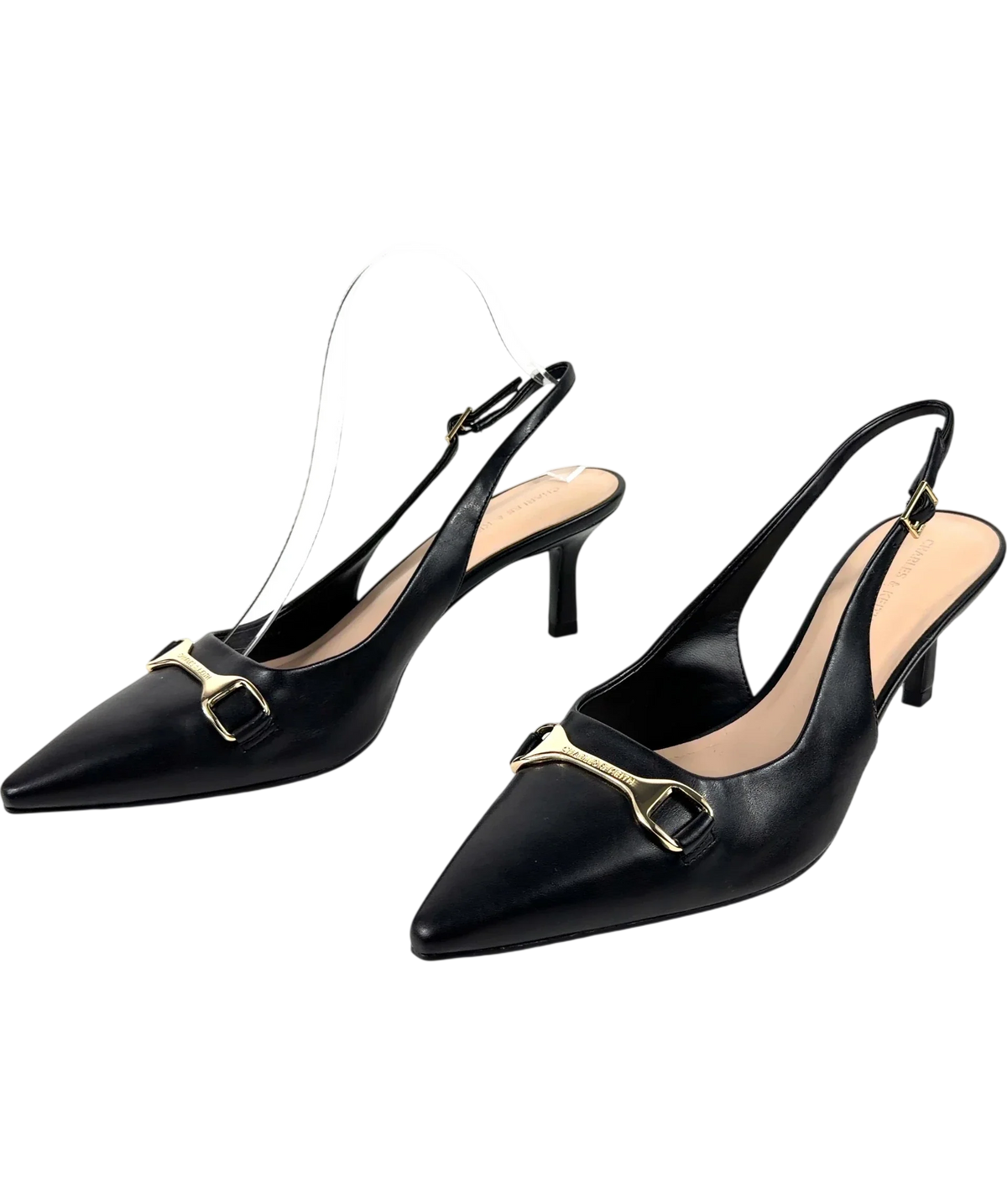 Charles & Keith Black Leslie Metallic-Accent Slingback Pumps, size UK 6 EU 39 👠 — label