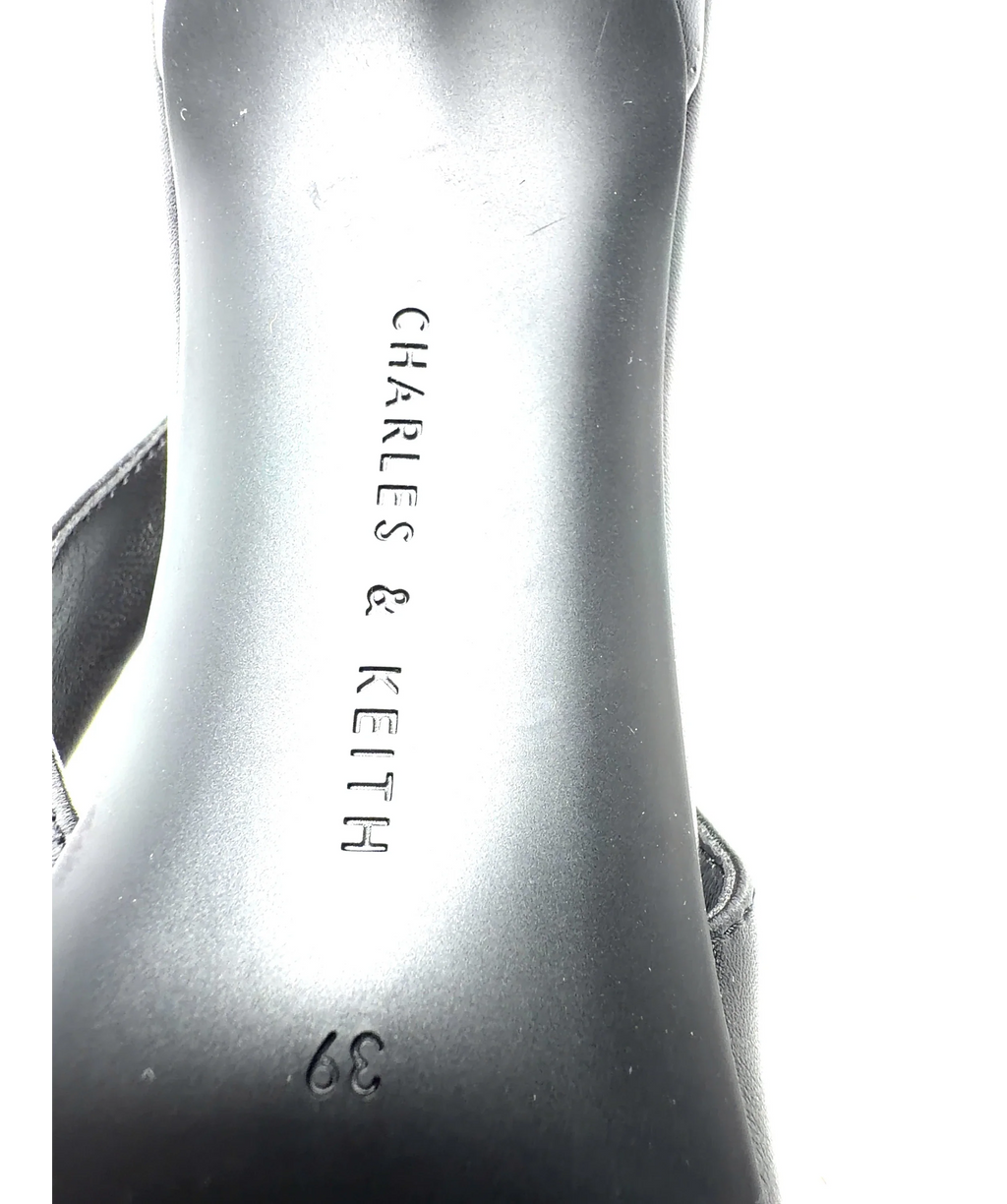 Charles & Keith Black Leslie Metallic-Accent Slingback Pumps, size UK 6 EU 39 👠 — care label