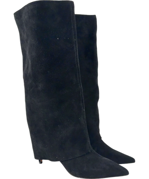 Kurt Geiger Black Suede Leather Knee-High Slouch Boots UK 6