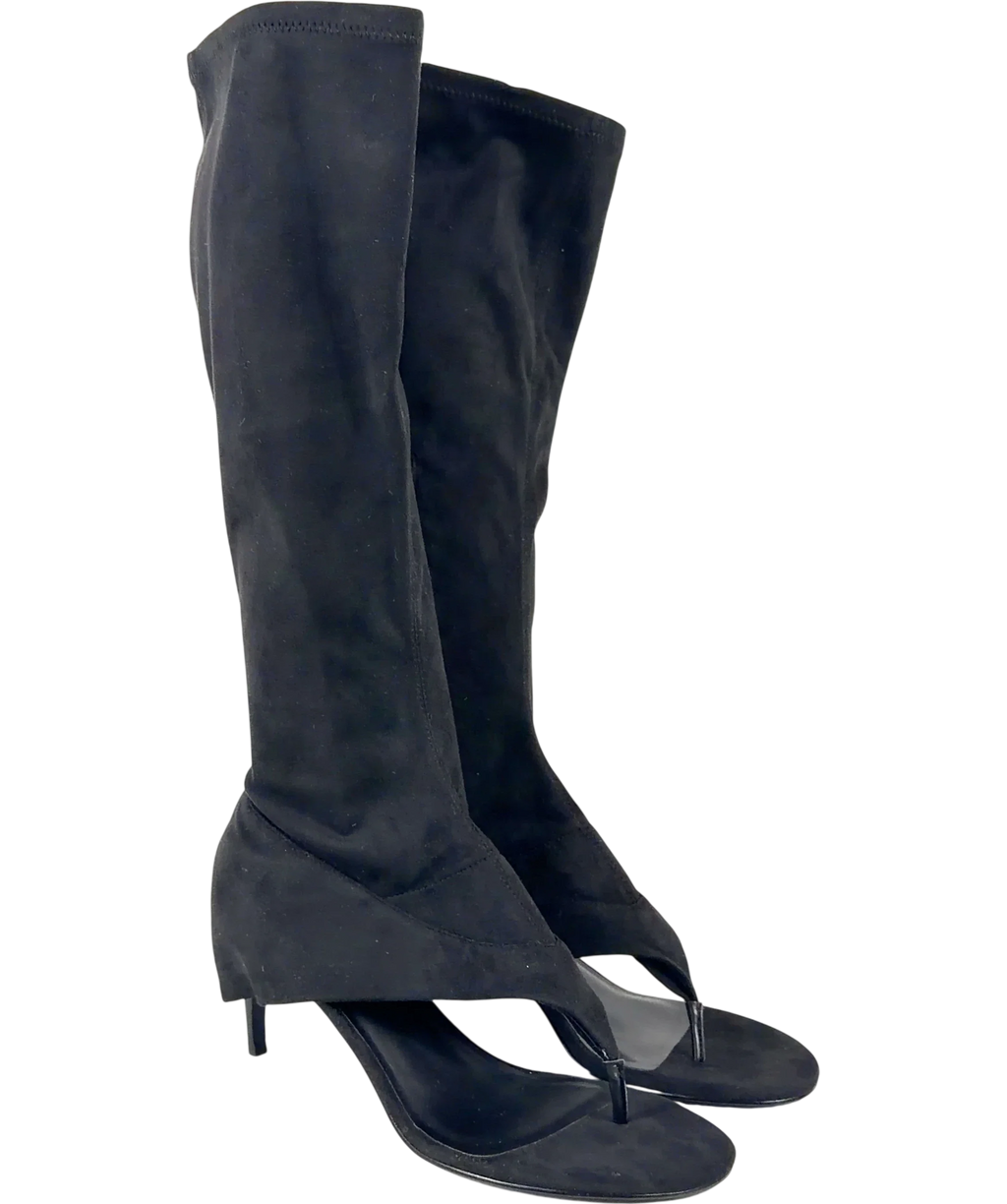 Charles & Keith Black The Aether Faux Suede Thong Boots, size UK 7 EU 40 👠 — front