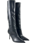 Charles & Keith Black Black Pointed Stiletto Knee-High Boots, size UK 6 EU 39 👠 — front